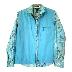 Van Heusen Ladies 2-Piece Blue Floral Button Down Shirt & Vest L/XL
